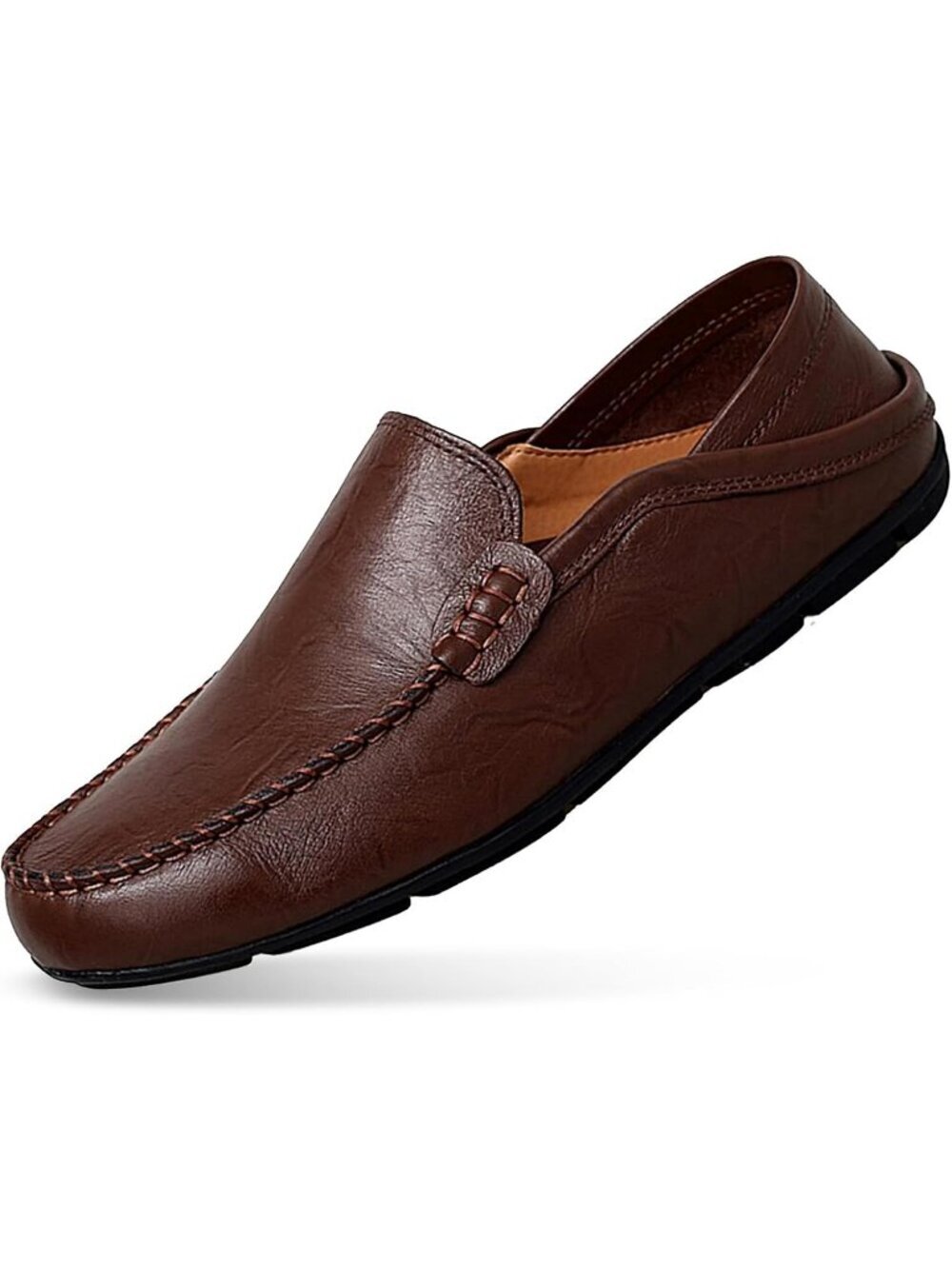 Men's Dark Brown Leather Loafers Premium Genuine Slip On Breathable Casual Shoes